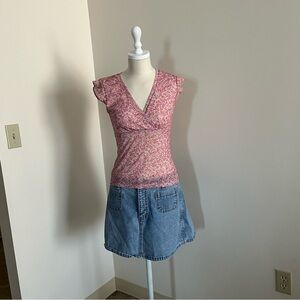 Y2K layered mesh floral pink top